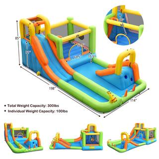 Costway Inflatable Water Slide Park Bounce House Climbing Wall with 750-Watt Blower OP70654+EP24683