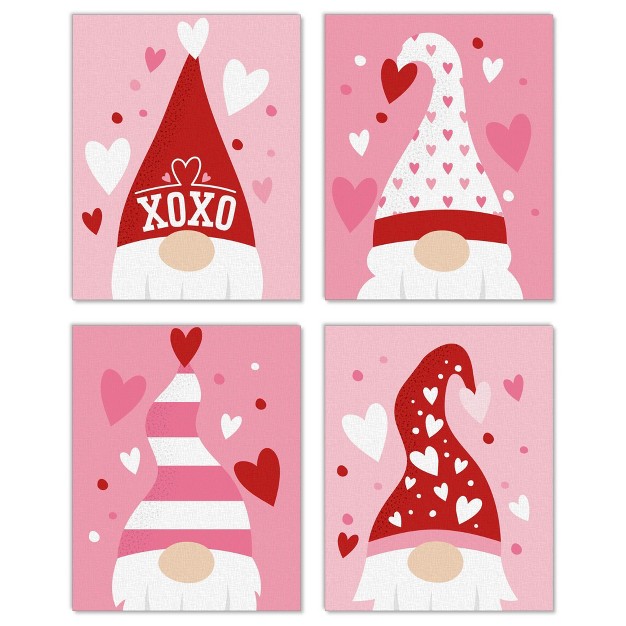 Big Dot Of Happiness Valentine Gnomes Unframed Valentine x27 s Day Linen Paper Wall Art Set Of 4 Artisms 8 X 10 Inches