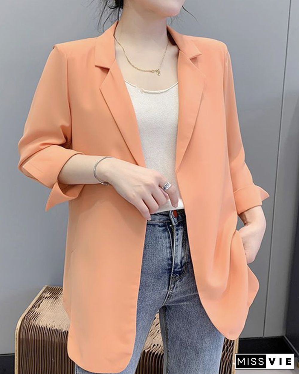 Women's Solid Color Loose Mid-length Suit Jacket