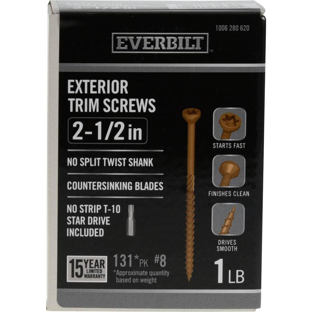 Everbilt #8 x 2-12 in. Star Drive Trim Head Exterior Wood Screws 1 lb.-Box (131-Piece) 117345