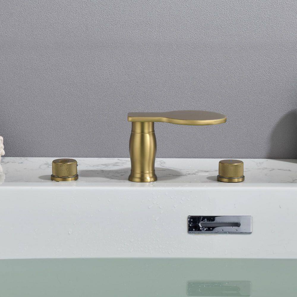 UKISHIRO 2-Handle Deck-Mount Roman Tub Faucet with CUPC Water Supply Lines in Brushed Gold SMDJEN523010