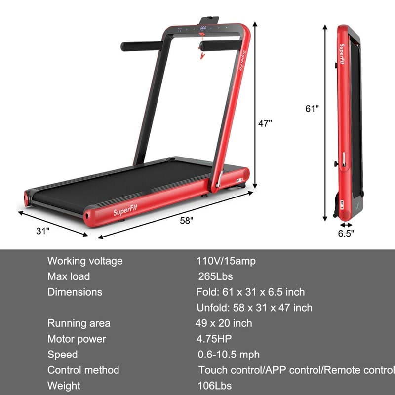 2 in 1 4.75HP Folding Treadmill, Under Desk Electric Treadmill, Portable Running Machine with APP Control, LED Touch Screen, Bluetooth Speaker