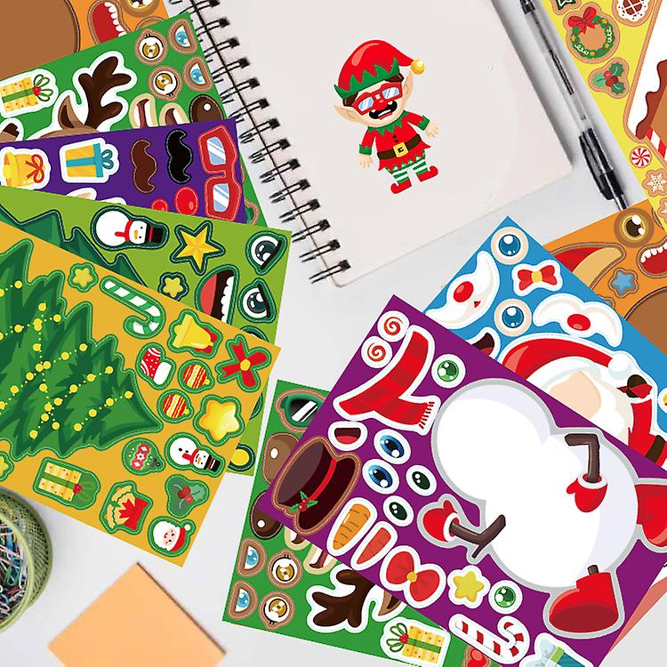 Born Pretty 32sheets Children Diy Puzzle Sticker Santa Christmas Tree Socks Face Assemble Stickers Kids Toys Boys Girls Gifts