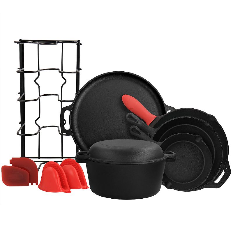 MegaChef Pro 12 Piece Round PreSeasoned Cast Iron Cookware Set