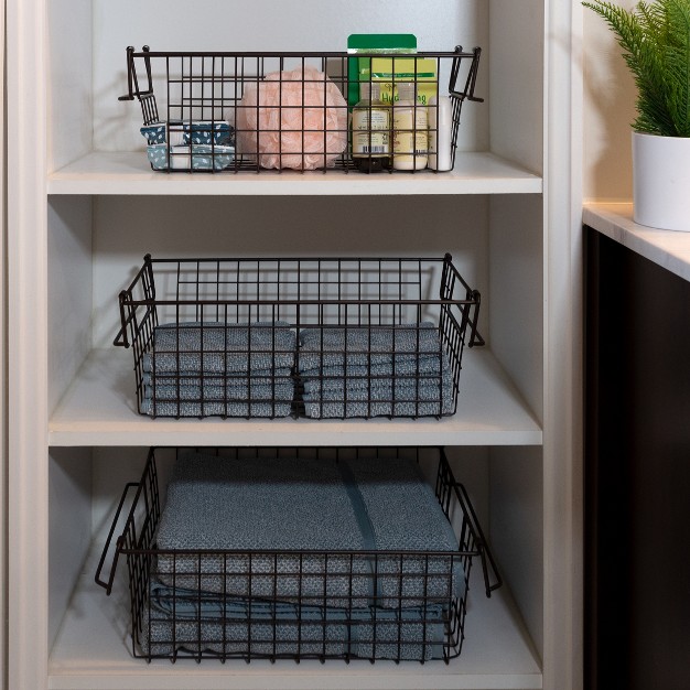 Home complete Set Of 3 Wire Storage Bins Shelf Organizers For Toy Kitchen Closet And Bathroom