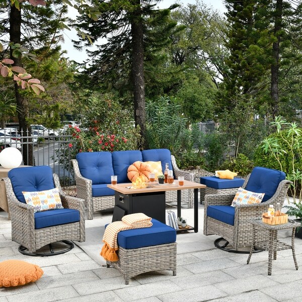 XIZZI Outdoor Patio Furniture 7Piece Conversation Sofa Set with Fire Pit