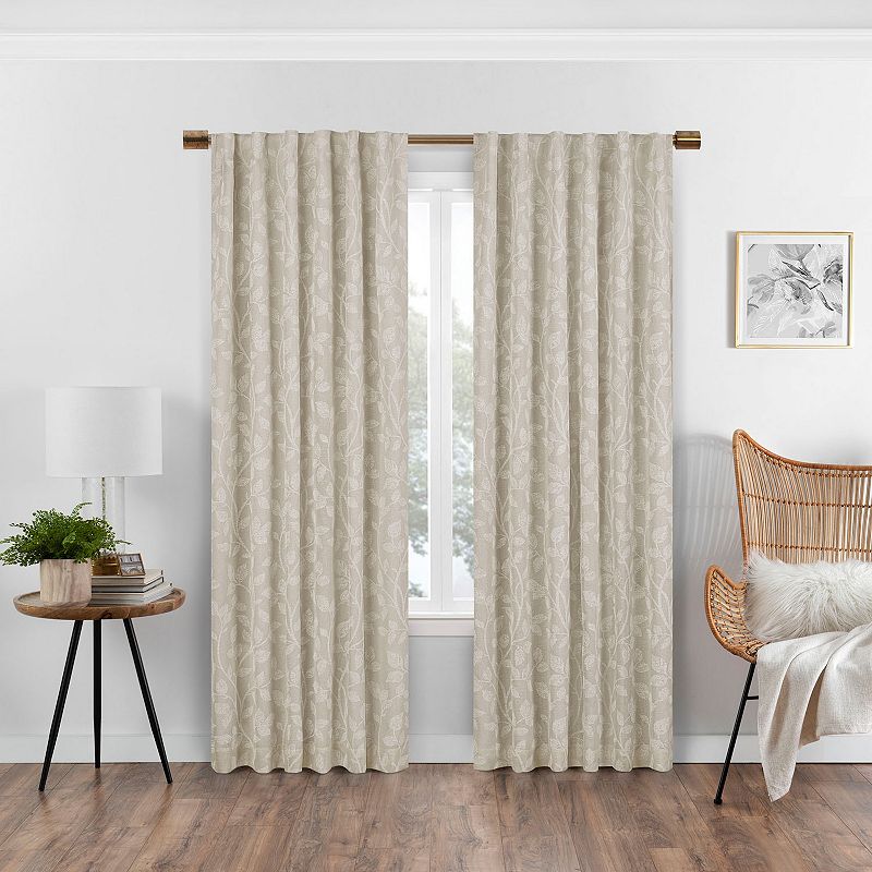 eclipse Absolute Zero Nora Botanical Print 100% Blackout 1-Panel Window Curtain