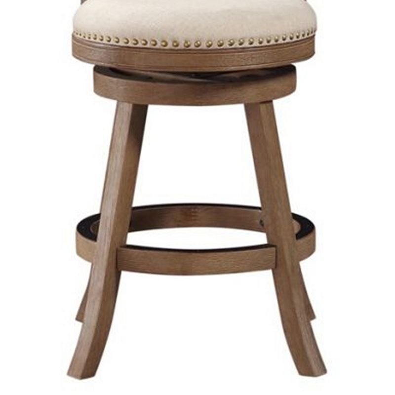 Nailhead Trim Round Counter Stool with Padded seat and Back，Brown and Beige