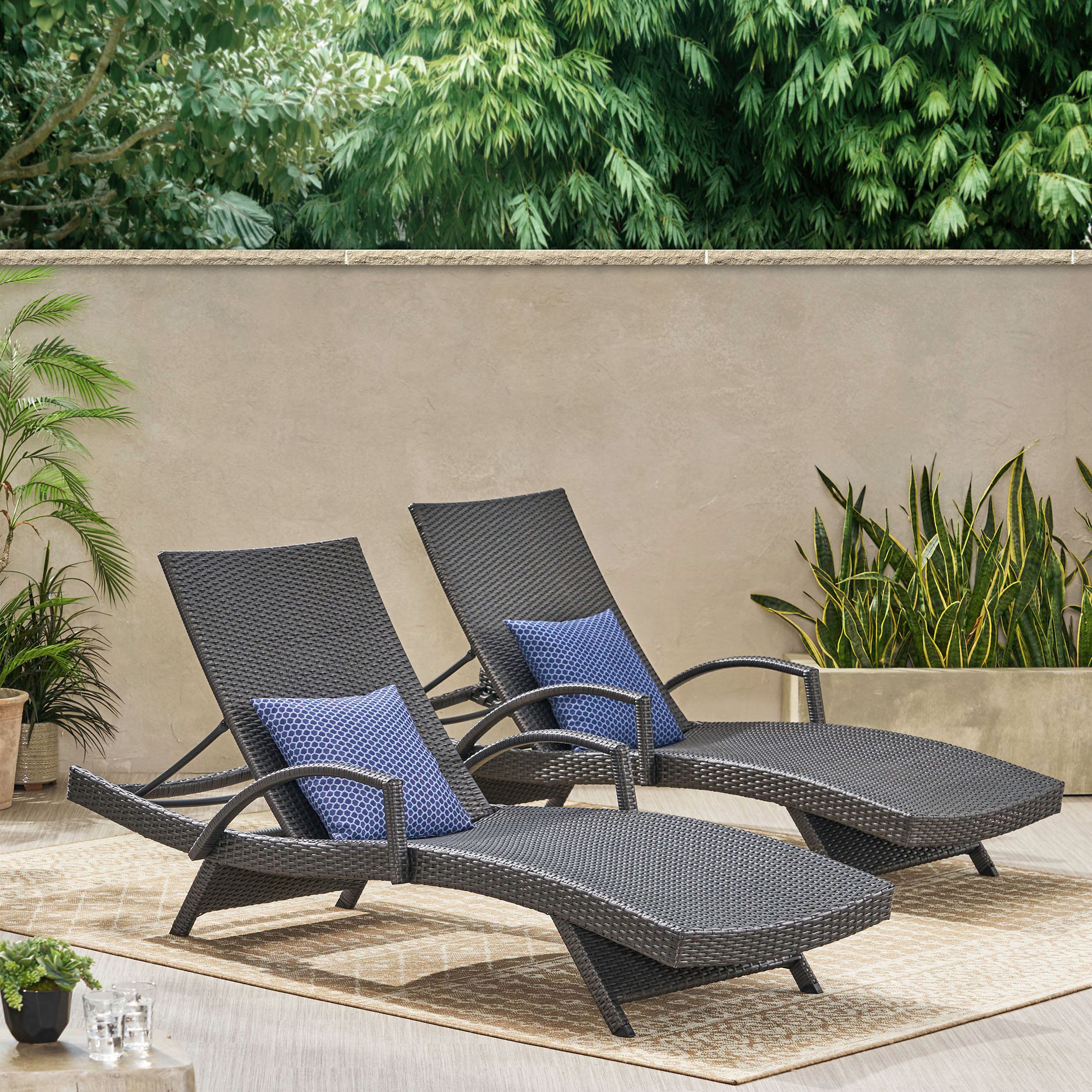 Soleil Outdoor Gray Wicker Arm Chaise Lounges