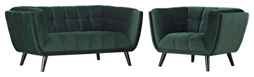 Stella Green 2 Piece Performance Velvet Loveseat and Armchair Set   Midcentury   Living Room Furniture Sets   by Virgil Stanis Design  Houzz