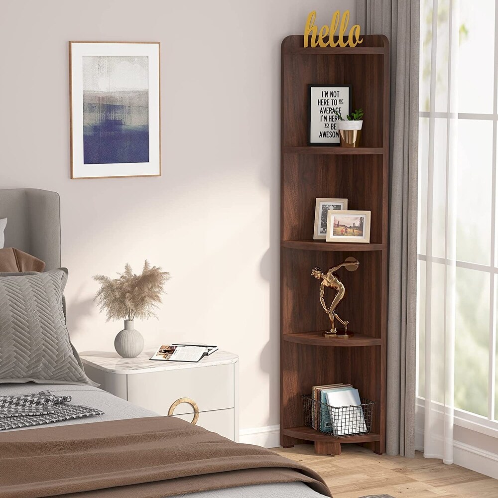 White Corner Shelf  5 Tier Wood Wall Corner Bookshelf   11.8\