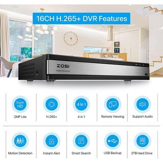 ZOSI 16-Channel 5MP-Lite 4TB DVR Security Camera System with 12 Wired 1080p Outdoor Dome Cameras 80 ft. Night Vision 16CK-418B12S-40-US