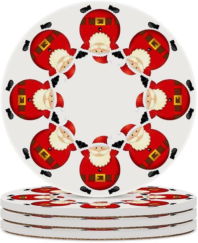 2pcs Round Christmas Santa Claus Ceramic Coasters With Cork-backed For Coffee Drink Cup Mat Absorbent Stone Coasters