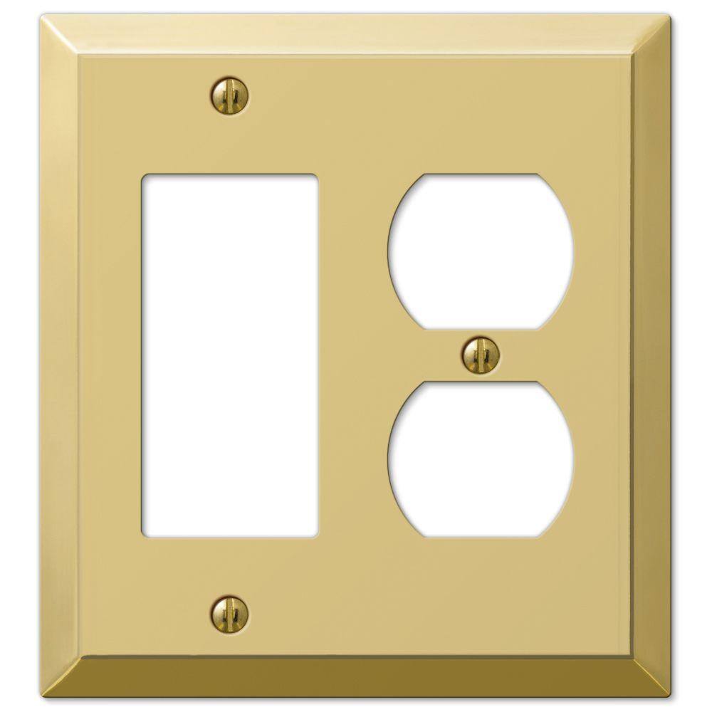 AMERELLE Metallic 2 Gang 1-Duplex and 1-Rocker Steel Wall Plate - Polished Brass 163RDBR