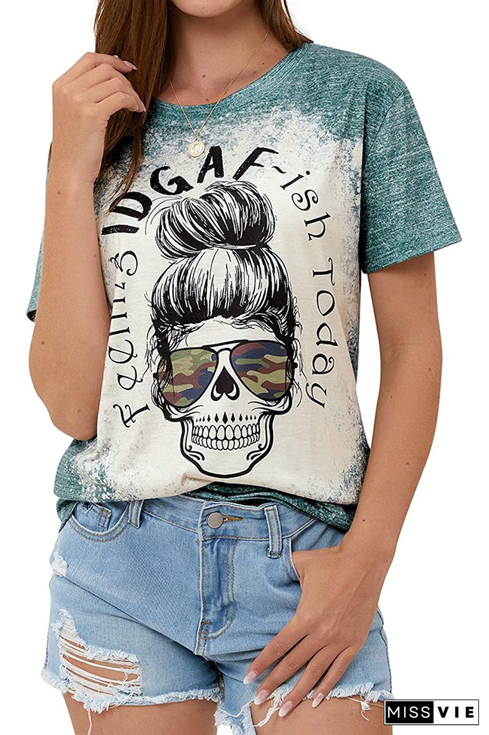 Skull Print Crew Neck Short Sleeves T-shirt Wholesale