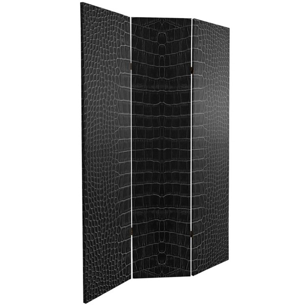 Double Sided Crocodile Print Canvas Room Divider Black Oriental Furniture