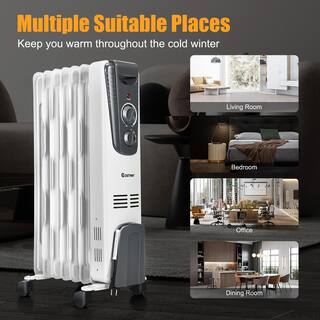 Costway 1500-Watt Gray Electric Oil Filled Radiator Space Heater 5.7 Fin Thermostat Room Radiant GHM0489