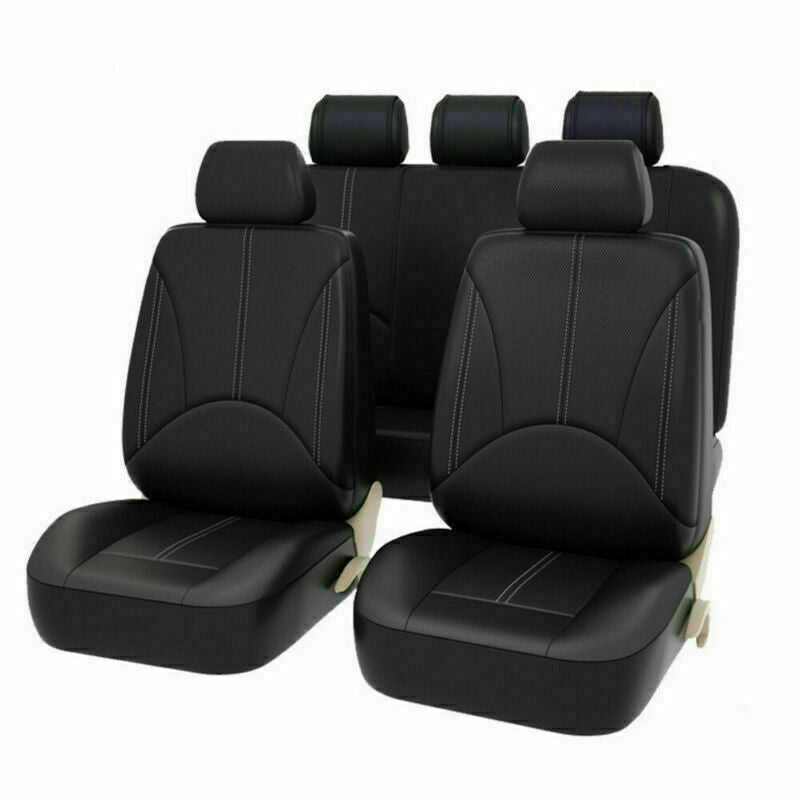 Car Seat Cover，9PCS Full Set Auto Luxury PU Leather Front Rear Seat Cushion for 5-Seats Car Black， Christmas Gifts