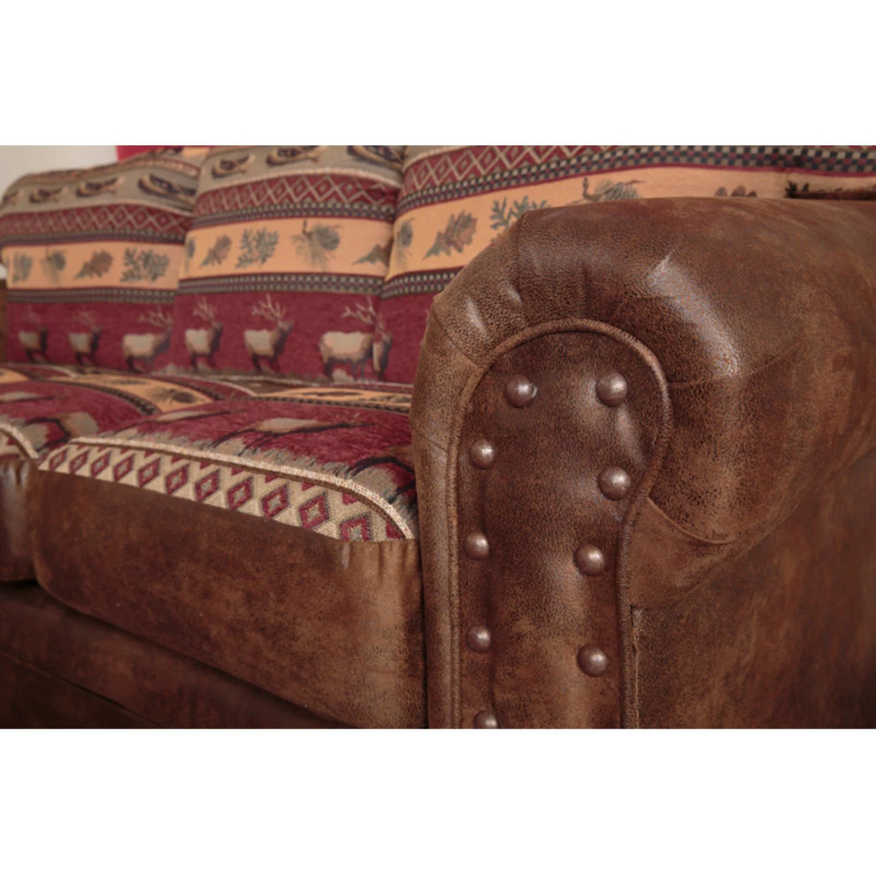 Traditional Sofa  Leather Look Microfiber Upholstery With Unique Pattern  Brown   Rustic   Sofas   by Decorn  Houzz