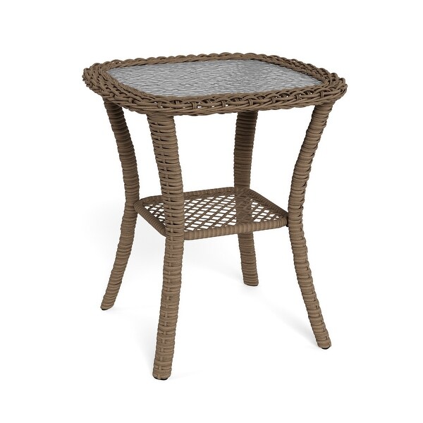 Rio Vista Outdoor Wicker Side Table with Tempered Glass Top