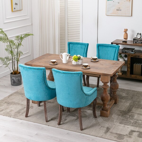 Set of 2 Dining Chair， Thickened fabric chairs with neutrally toned solid wood legs， Bronze nail head for Dining Room