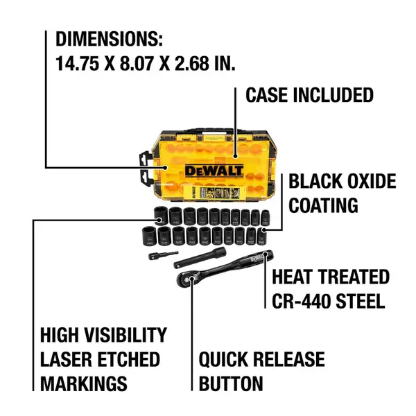 DEWALT 23-Piece 1/2 Drive Impact Socket Set