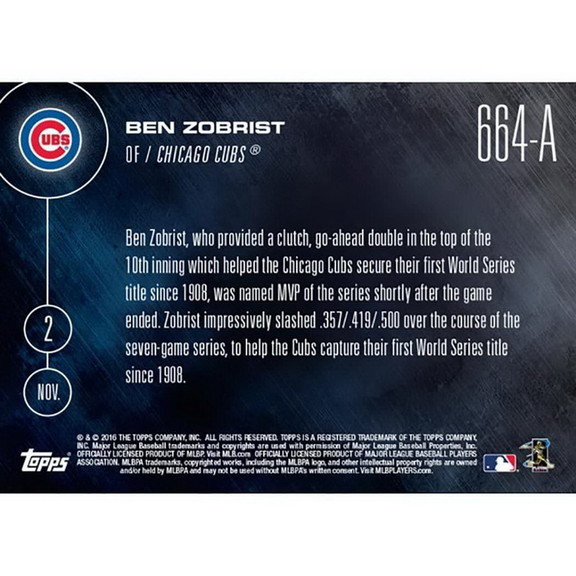 Topps TPS 16TN 0664A C Chicago Cubs Ben Zobrist  6...