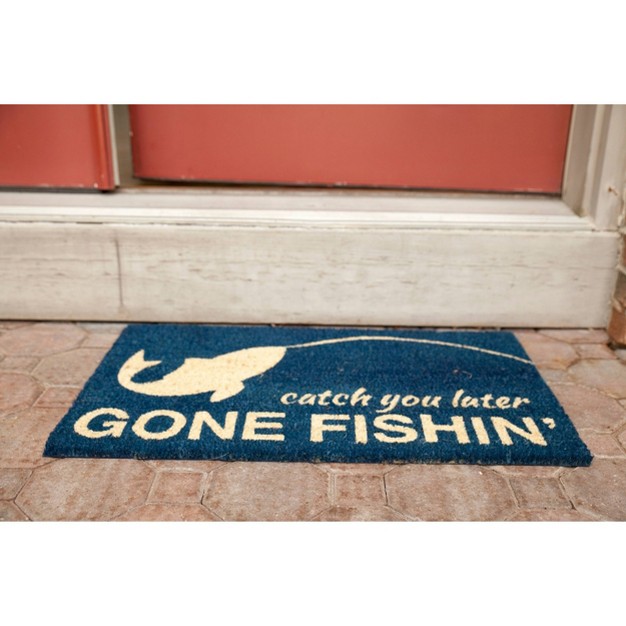 X 2 x27 4 quot Catch You Later Gone Fishin x27 Indoor outdoor Coir Doormat Blue beige Entryways