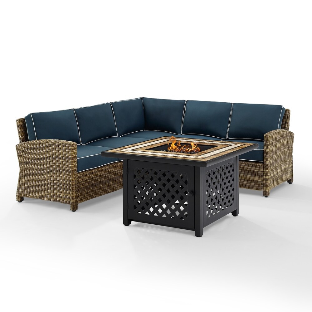 Bradenton 4 Piece Outdoor Wicker Seating Set With Navy Cushions
