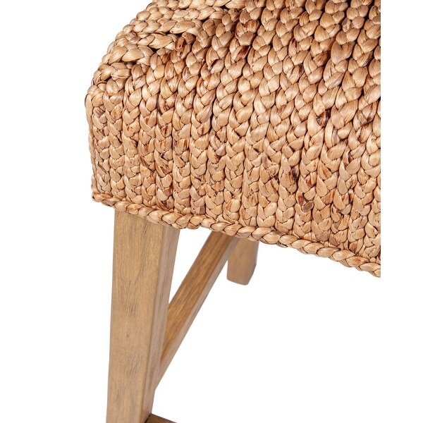 Natural Woven Water Hyacinth Bar Stool with Mahogany Legs - Set of 2 - 15.5