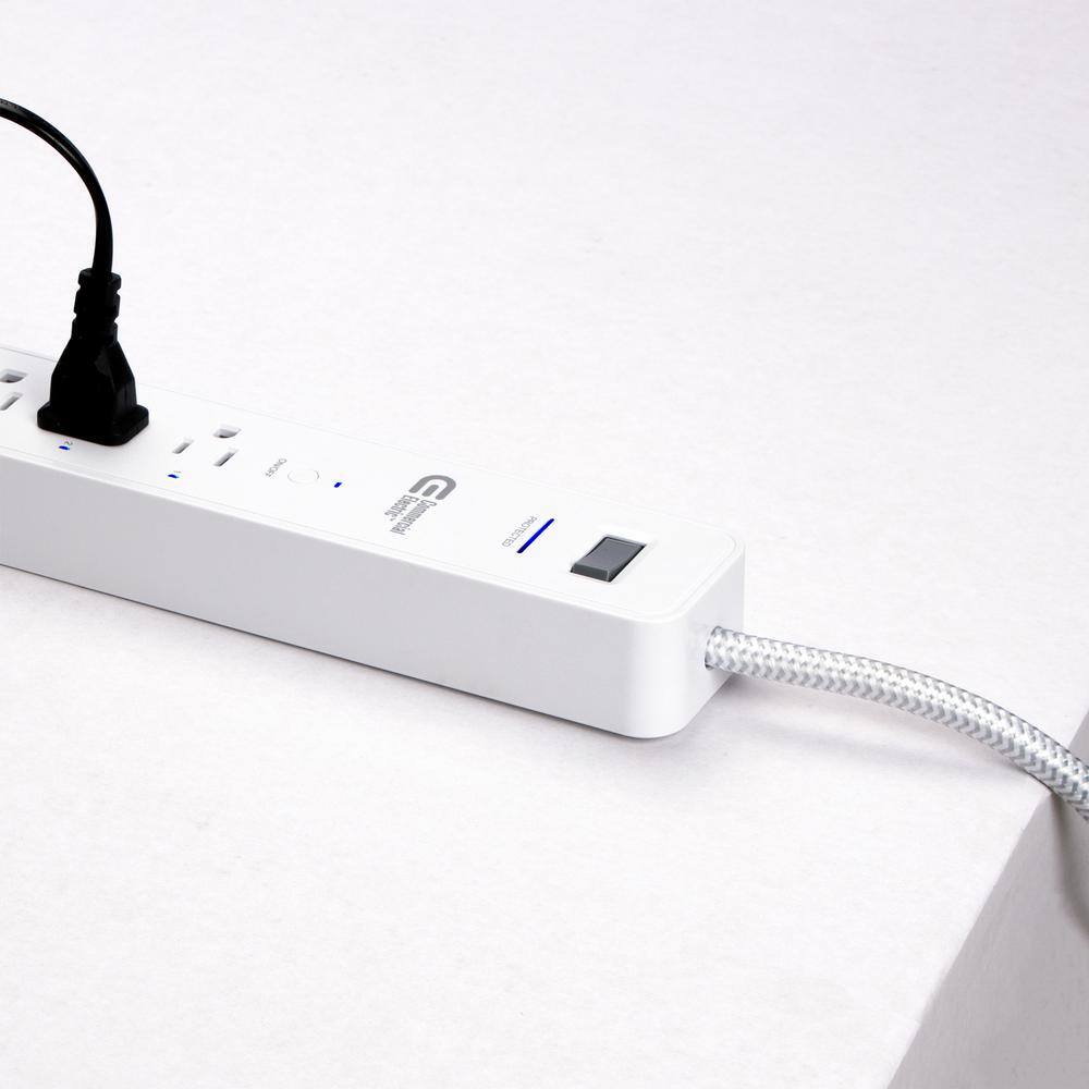 Commercial Electric 3 ft. 4-Outlet White Surge Protector Smart with USB Powered by Hubspace LTS-4G-W-1