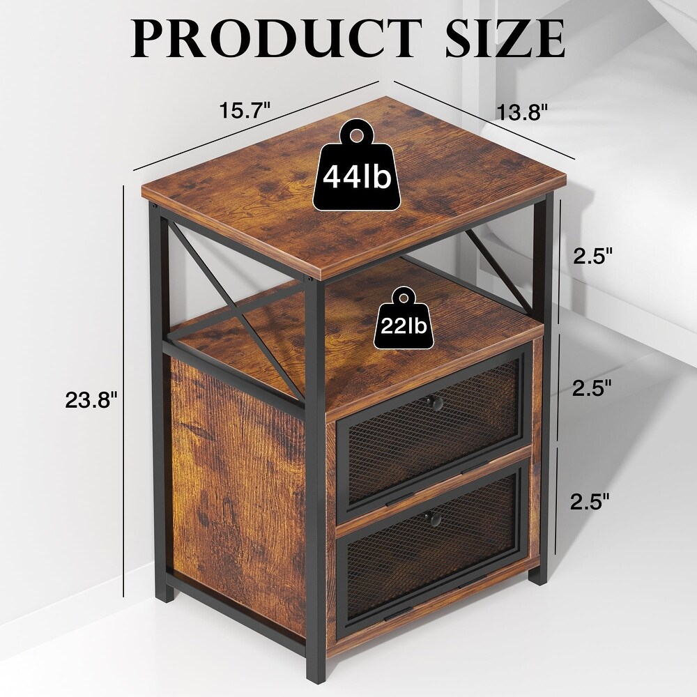 Modern Nightstand with 3 tier Storage Shelves  Brown Nightstands/Black Nightstands (Set of 2)