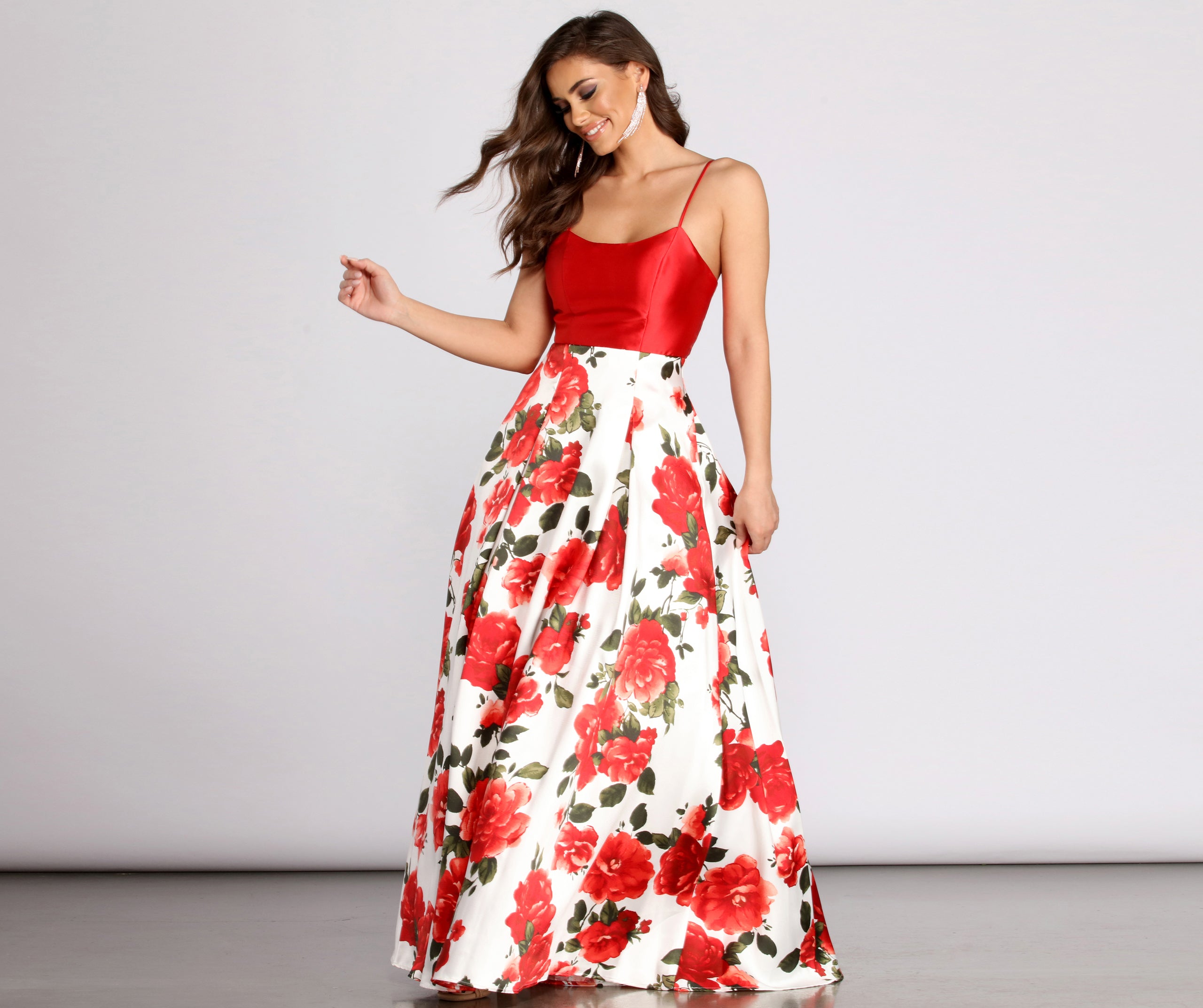 Terri Floral Printed Lace Up Back Ball Gown