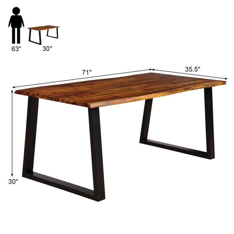 Rustic Acacia Wood Dining Table with Metal Legs, Rectangular Indoor & Outdoor Picnic Table