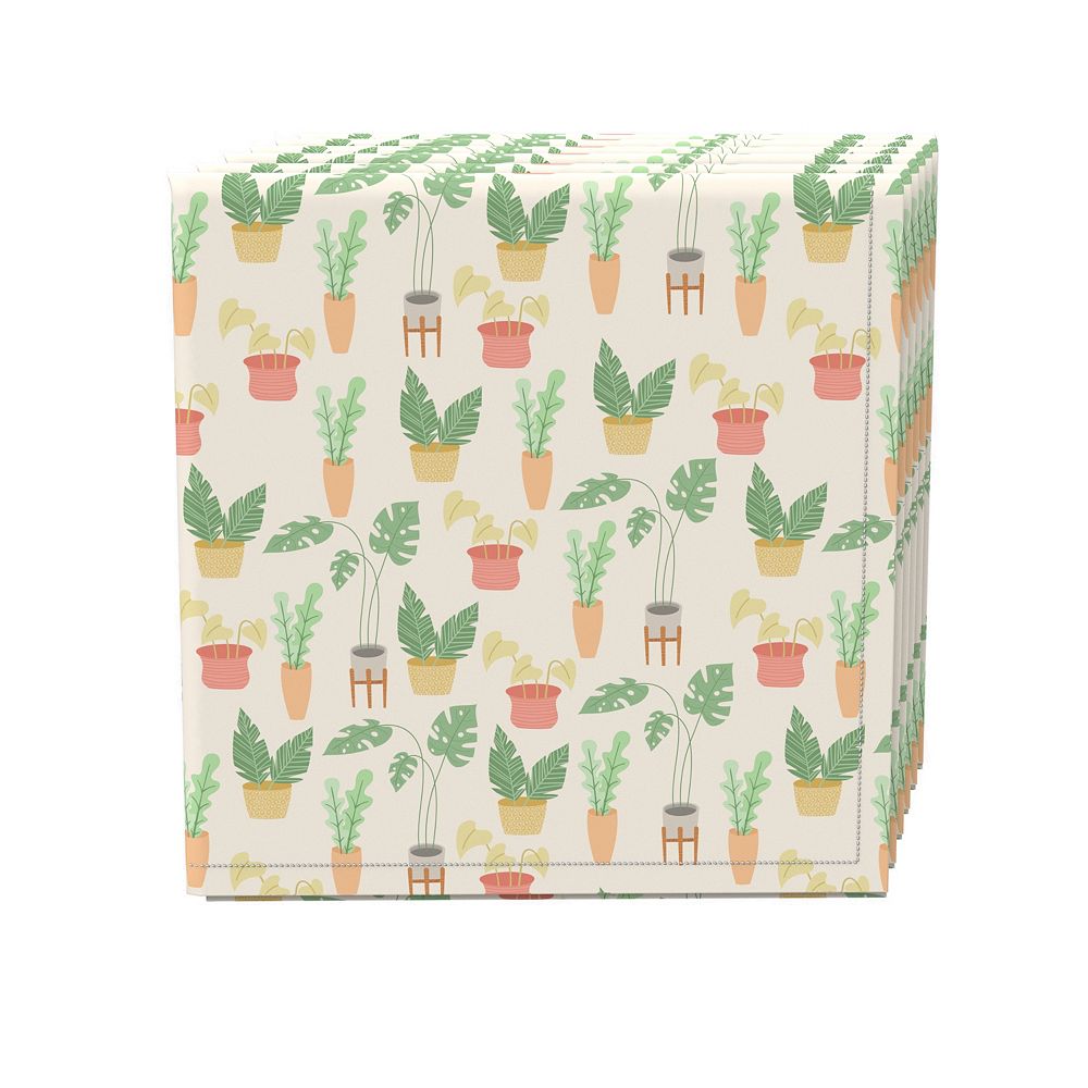 Napkin Set， 100% Polyester， Set of 4， 18x18， Potted Plants