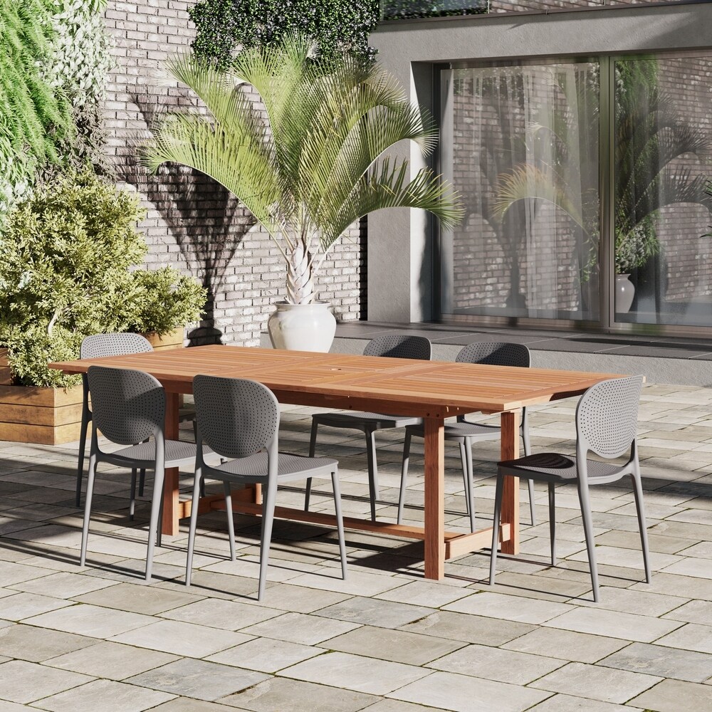 Amazonia Brown Rectangular Eucalyptus Wood Outdoor Dining Table with Extension   92 in. L x 43 in. W x 29 in. H