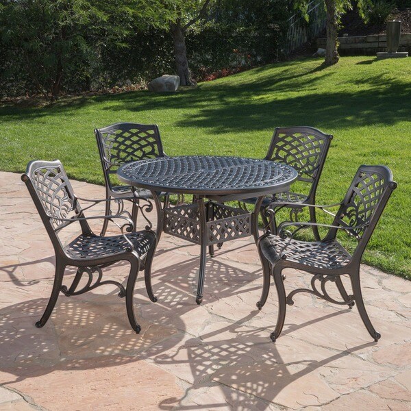 Windley Outdoor Expandable Aluminum Dining Set with Umbrella Hole by Christopher Knight Home