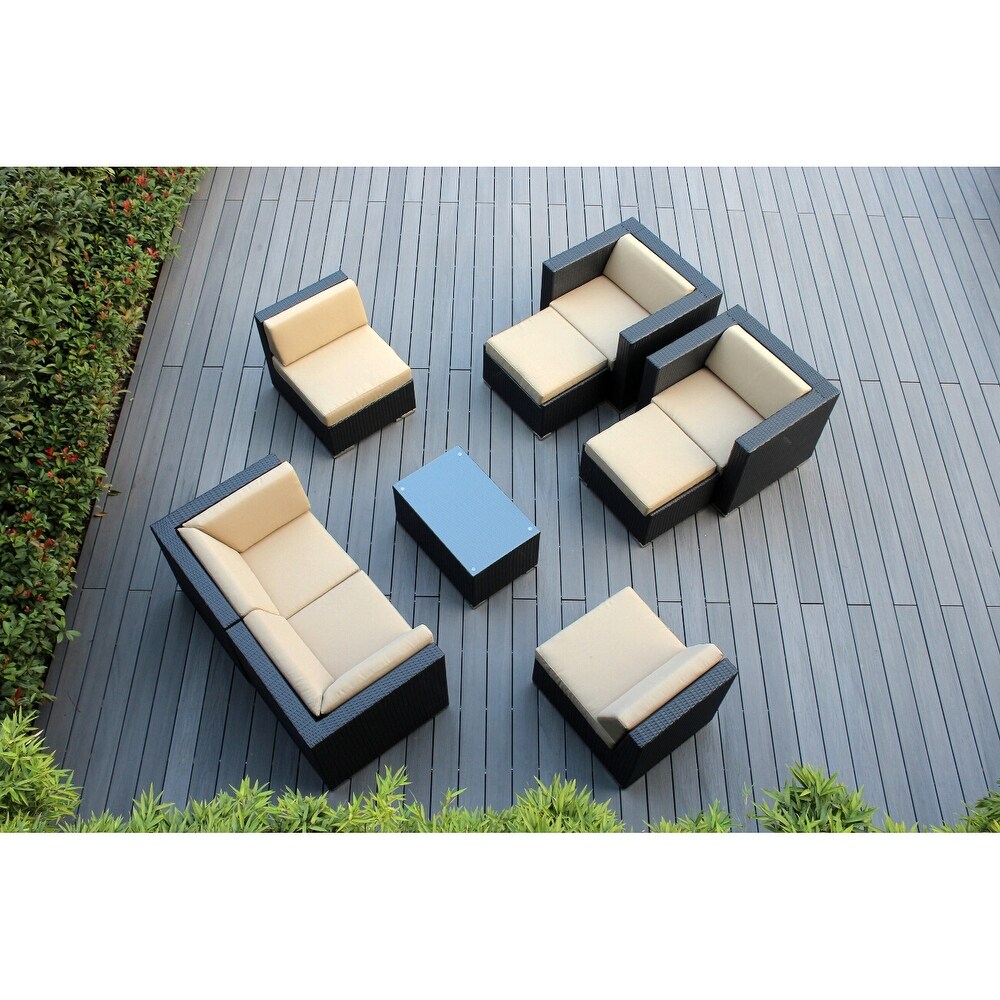 Ohana Outdoor Patio 9 Piece Black Wicker Seating Set with Cushions   No Assembly