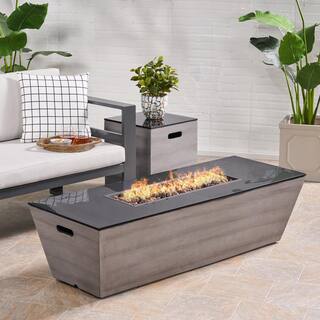 Noble House Langton 16 in. x 20 in. Rectangular Concrete Propane Fire Pit in Dark gray with Tank Holder 70827