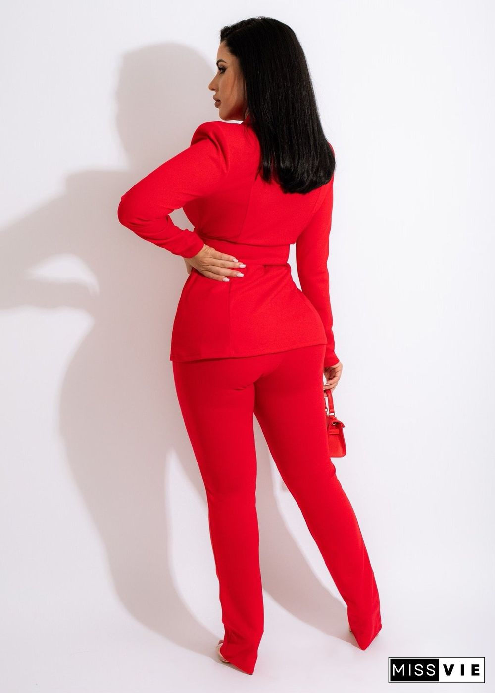 Solid Blazers with Girdle Corset and Pants Suit