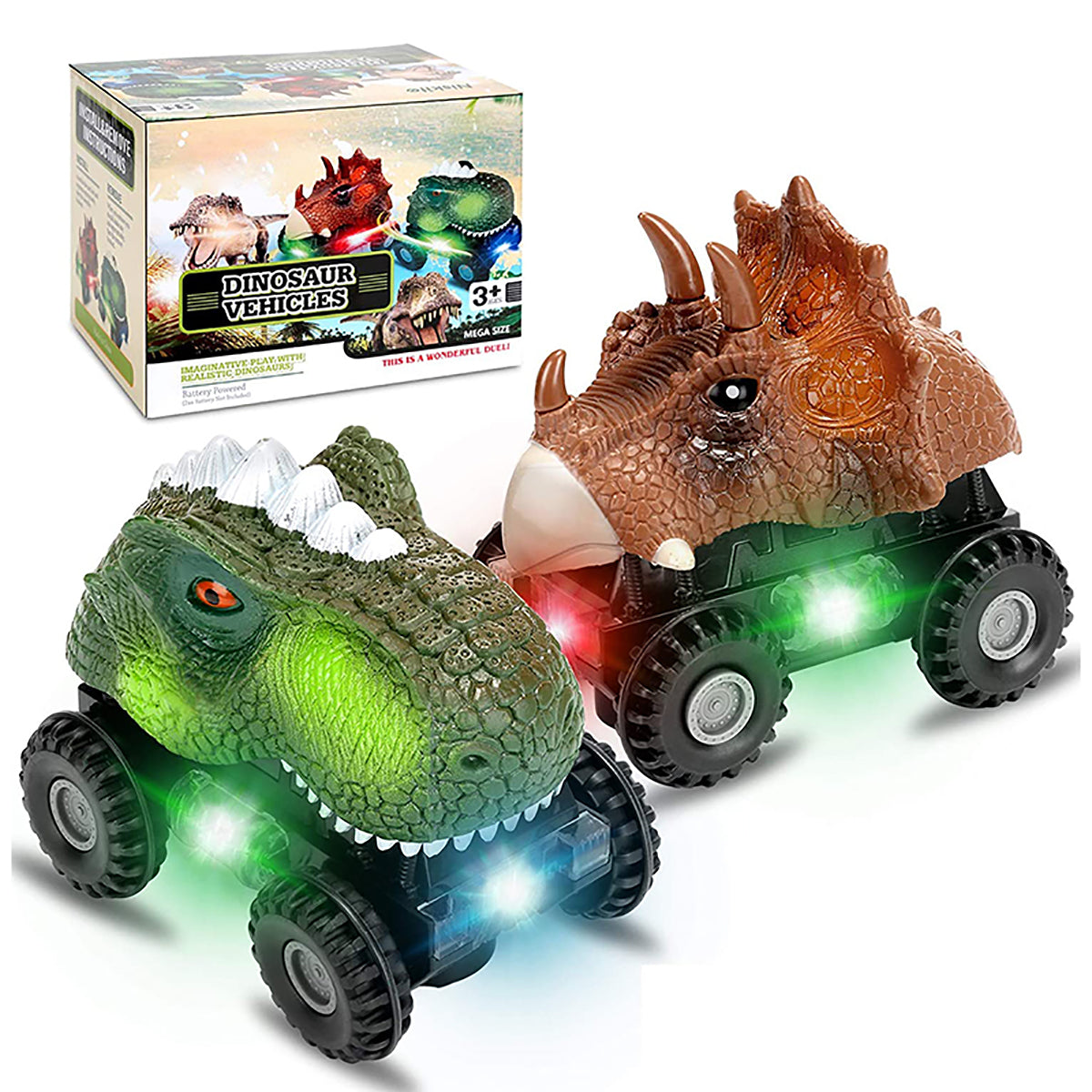 Cooltop Pull Back Cars with  LED and Sound for Kid 3-12 Years Old，  Dinosaur Vehicles Kid-Handled Car Gifts Toys for Christmas， Birthday Gift