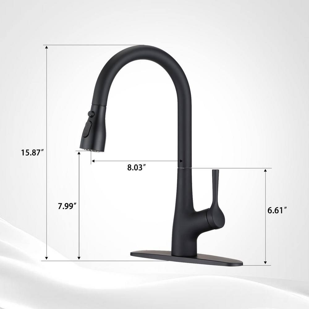 UPIKER Single-Handle Pull Down Sprayer Kitchen Faucet with Deckplate Included and 3 Modes in Matte Black UP2304KFMB0008