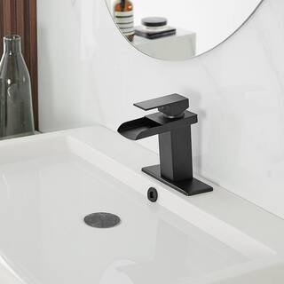 BWE Waterfall Single Hole Single-Handle Low-Arc Bathroom Faucet With Pop-up Drain Assembly in Matte Black A-96009-Black