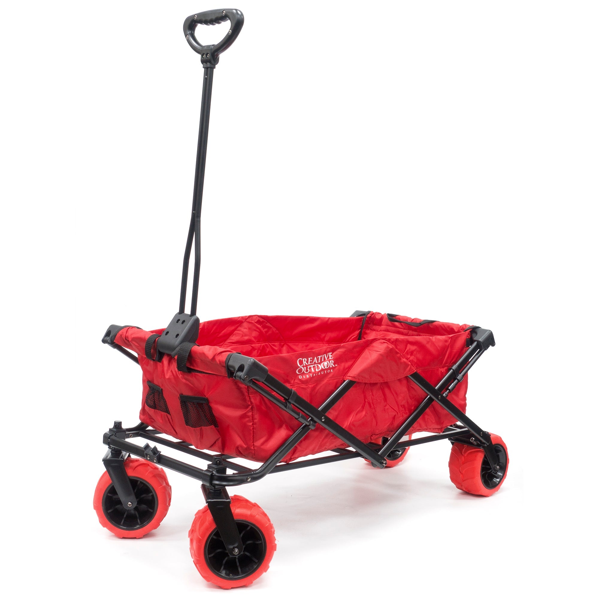 Creative Outdoor Products Collapsible Folding Wagon Red Cart, Removable Canopy and Adjustable Handle