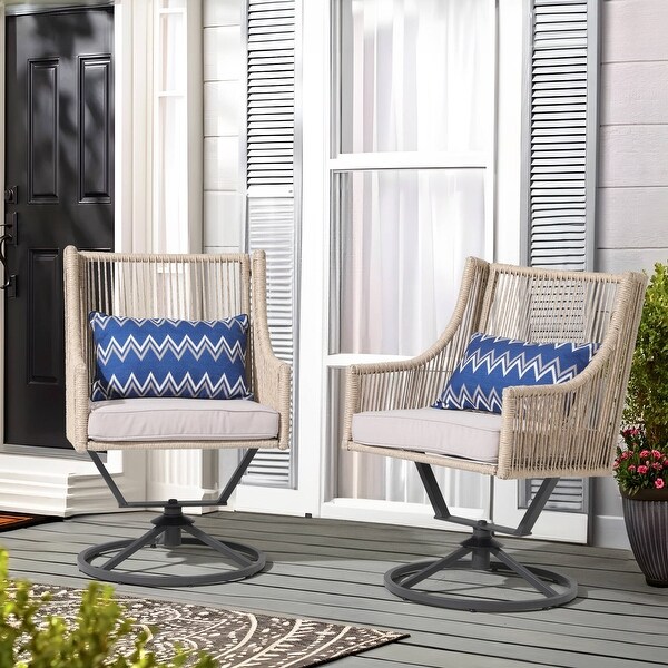 Outdoor Wicker Swivel Chairs with Cushion (Set of 2)