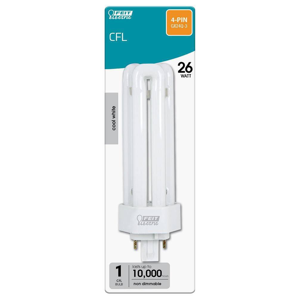 Feit Electric 26-Watt Equivalent PL CFLNI Triple Tube 4-Pin GX24Q-3 Base Compact Fluorescent CFL Light Bulb Cool White 4100K BPPLT26E41HDRP