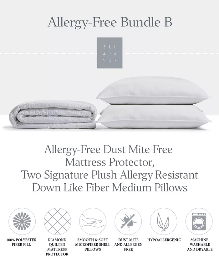 Ella Jayne Signature Plush Allergy Free Bedding Bundle which Includes 2 Medium Pillows and Mattress Pad Collection