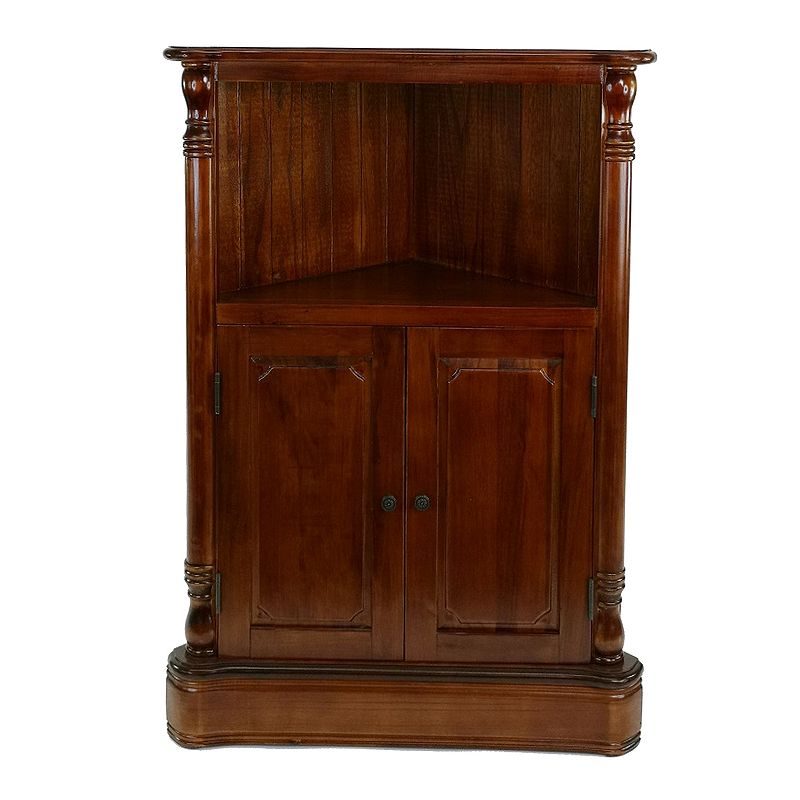 35 Inch Classic Wood Corner Cabinet， Open Shelf， 2 Door Cabinet， Brown