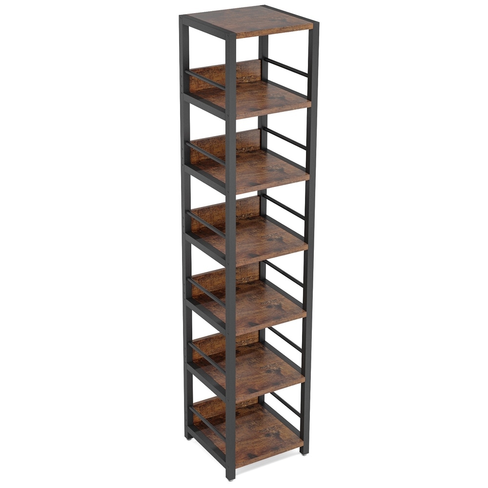 Wood and Metal 75 Inch Corner Shelves  Multipurpose Storage Shelf Organizer Rack for Small Spaces   Rustic Brown