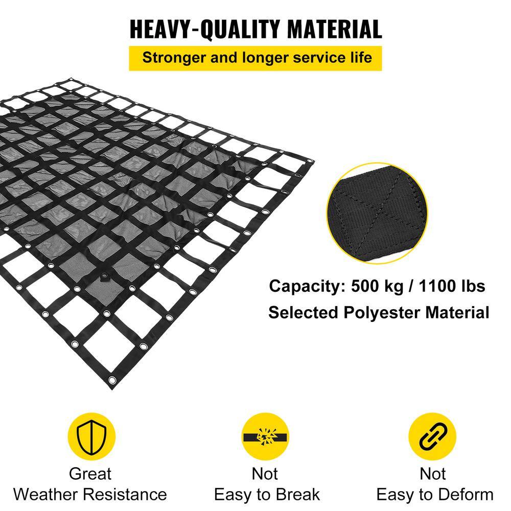 VEVOR Heavy-Duty Cargo Net wMesh 6 ft. x  4.7 ft. Truck Net Cap. 1100 lbs. wCam Buckles and  S-HooksChain for Pickup Trucks BZD183X145CMAQW01V0